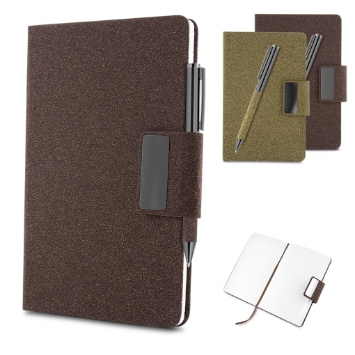 Kit Escritório em PU e Fibra de Café ou Chá e Caneta Metálica-mB03907