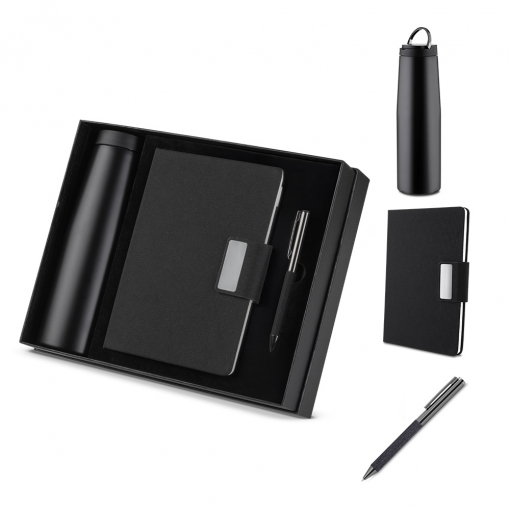 Kit Escritório Caderno, Garrafa e Caneta Metálica-mB03911