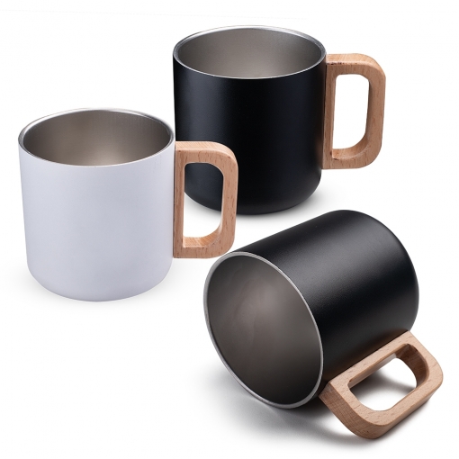Caneca Térmica com Alça em Madeira-mB03950