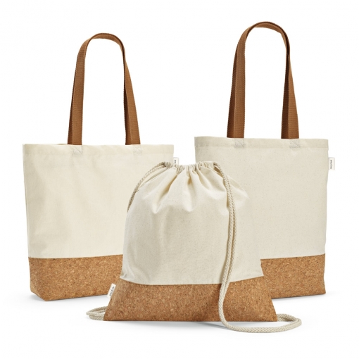  Sacola em 70% algodão reciclado e 30% poliéster reciclado (180 g/m²) com fundo em cortiça-mb92341