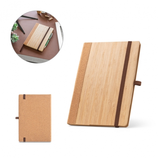 Caderno A5 de capa dura em folha de bambu e cortiça, pautado (14,0 x 21,0)-mb93281