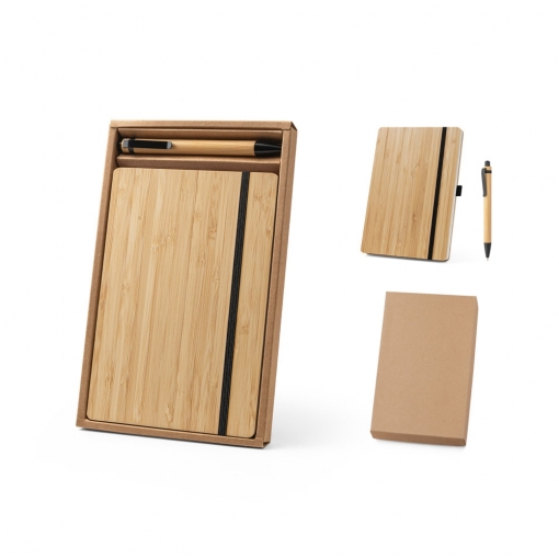 Caderno tipo Moleskine A5 e Esferográfica em Bambu (14,0 x 21,0)-mb93624