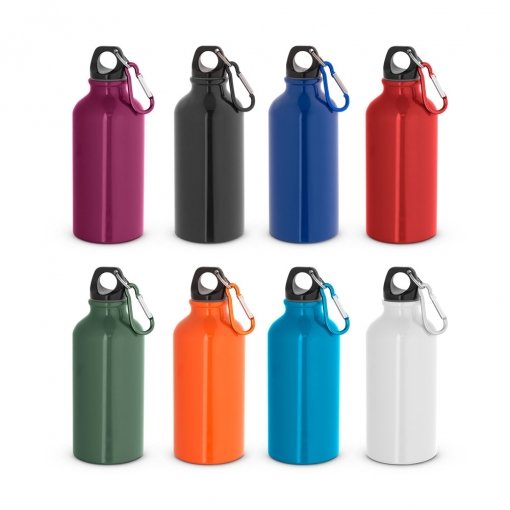 Garrafa esportiva em alumínio brilhante com mosquetão 400 mL-mb94297