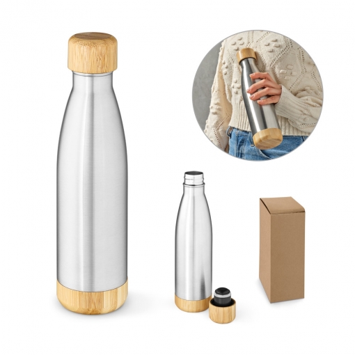 Garrafa em aço inox com tampa em bambu 550 mL-mb94336