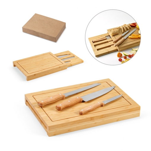 Conjunto de tábuas em bambu com 3 facas inclusas-mb94339