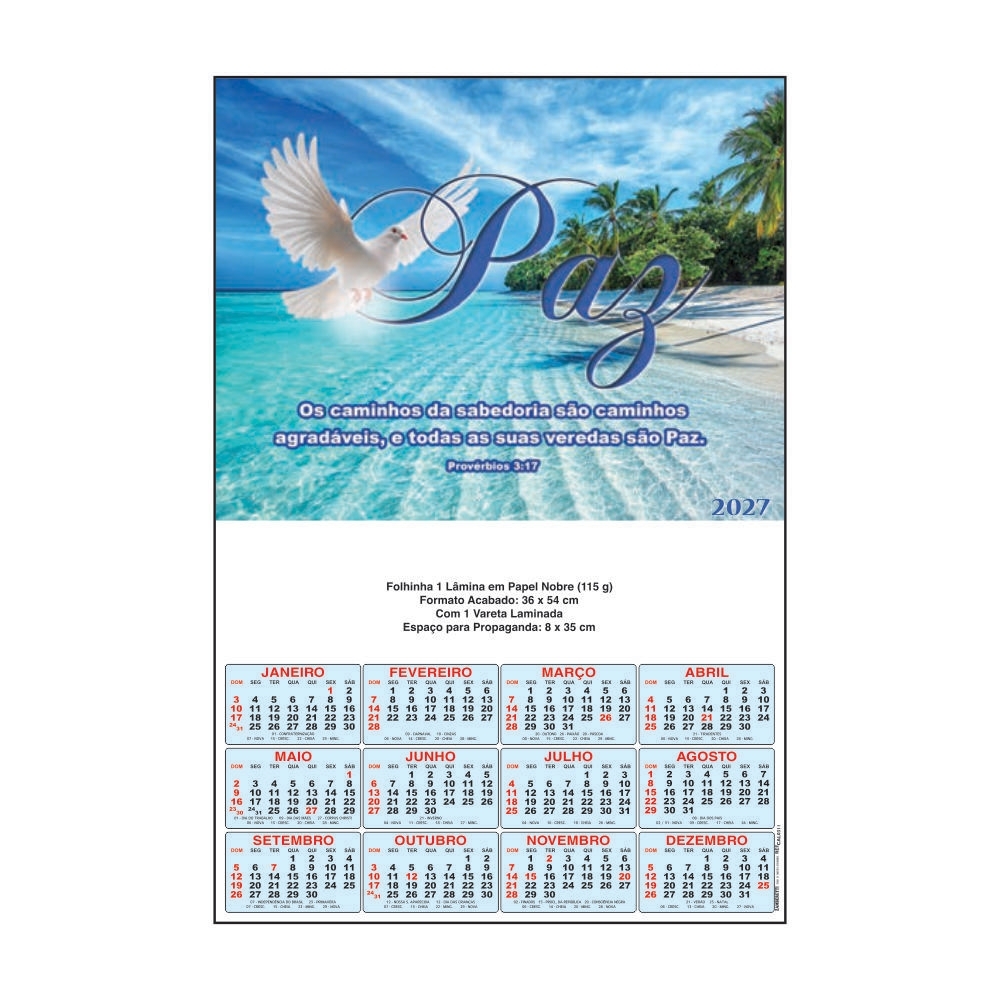 Folhinha 1 Lâmina em papel nobre 115g