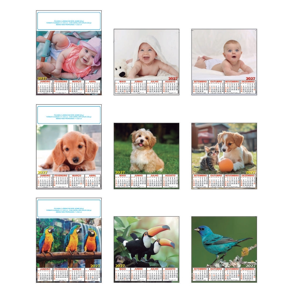 Folhinha 3 lâminas em papel nobre 