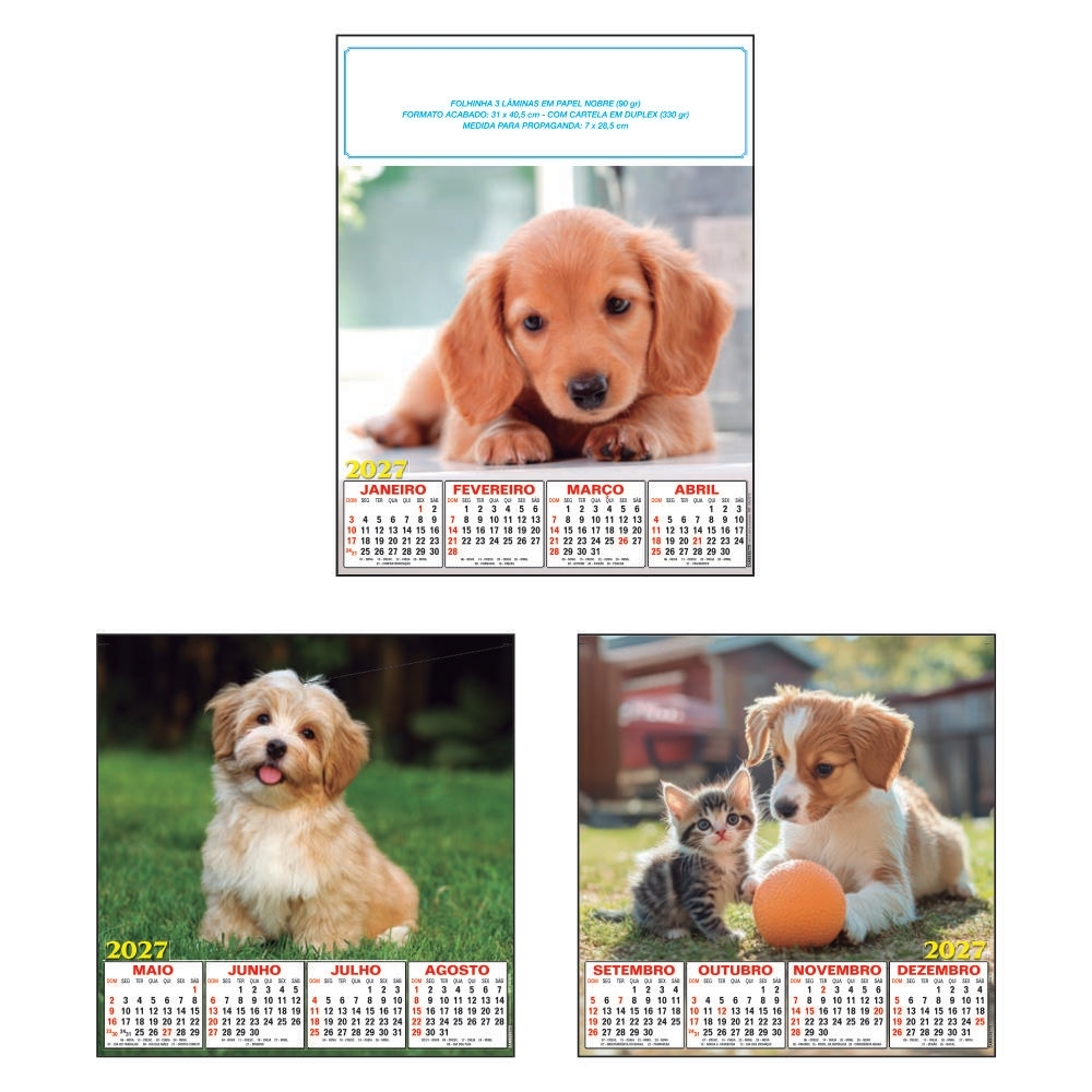 Folhinha 3 lâminas em papel nobre 