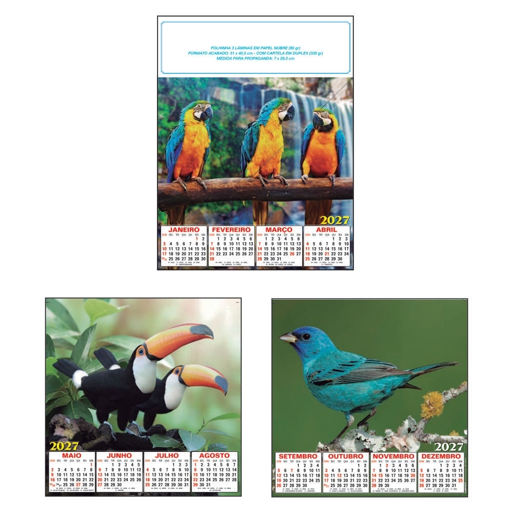 Folhinha 3 lâminas em papel nobre 